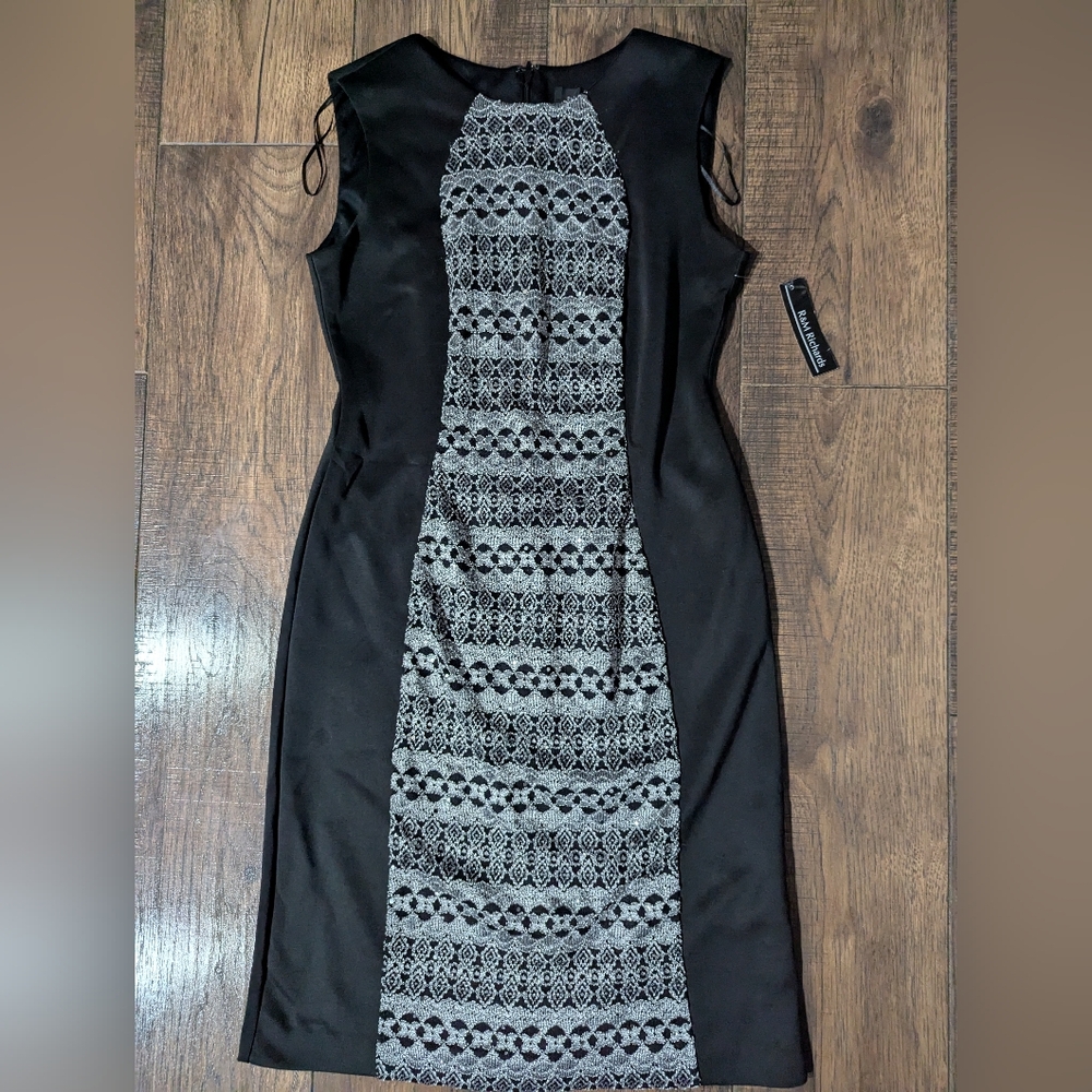 R&M Richards Women's Formal Black & Silver Insert Dress Size 10 Tall NWT Classic